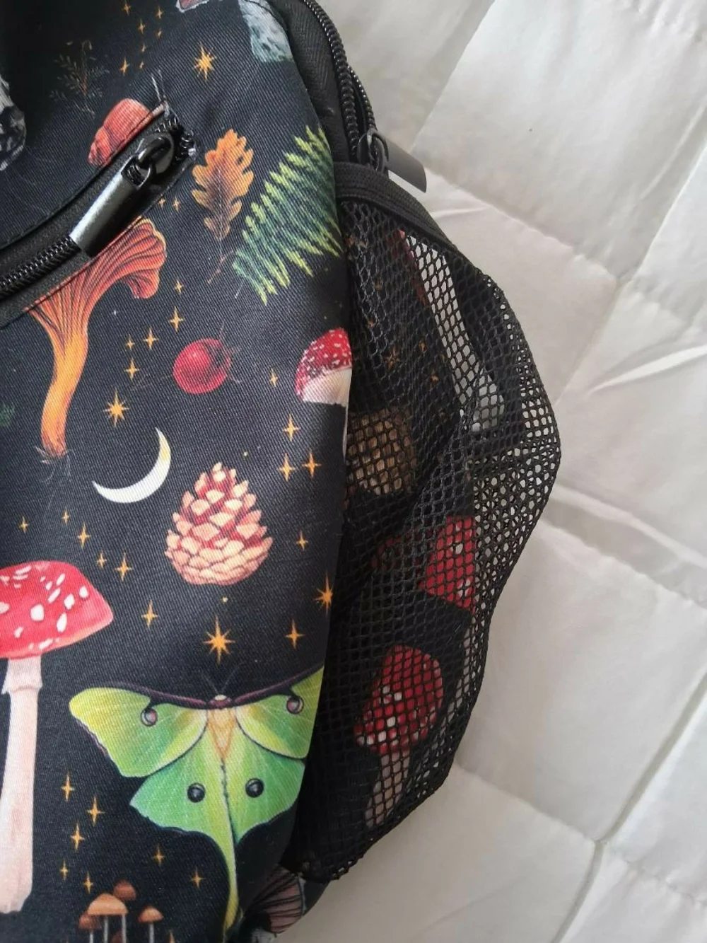 Black Mushroom-Print Crossbody Sling Bag
